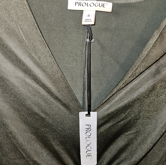 Prologue twist-front stretchy shiny dress olive green sz S - Picture 6 of 8